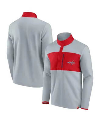 Men's Fanatics Gray, Red Washington Capitals Omni Polar Fleece Quarter-Snap Jacket