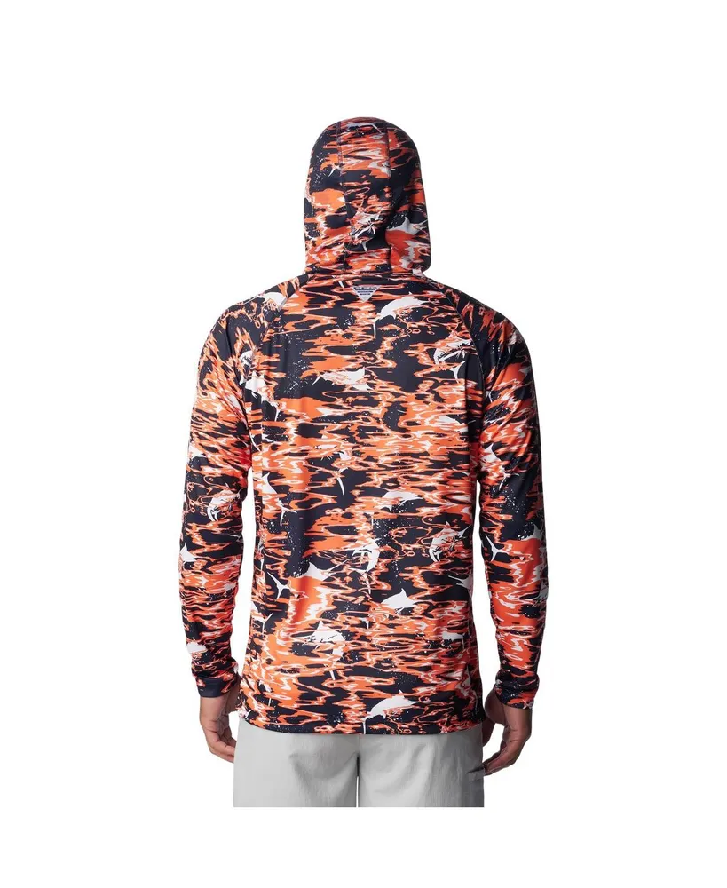 Men's Columbia Navy Auburn Tigers Pfg Terminal Tackle Omni-Shade Rippled Long Sleeve Hooded T-shirt