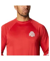 Men's Columbia Scarlet Ohio State Buckeyes Terminal Tackle Omni-Shade Raglan Long Sleeve T-shirt