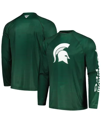 Men's Columbia Green Michigan State Spartans Pfg Terminal Tackle Omni-Shade Raglan Long Sleeve T-shirt