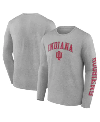 Men's Fanatics Heather Gray Indiana Hoosiers Distressed Arch Over Logo Long Sleeve T-shirt
