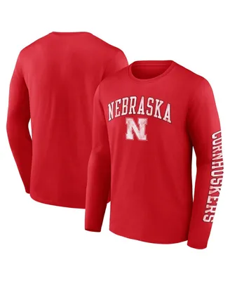 Men's Fanatics Scarlet Nebraska Huskers Distressed Arch Over Logo Long Sleeve T-shirt