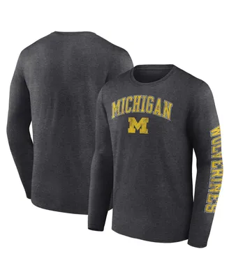 Men's Fanatics Heather Charcoal Michigan Wolverines Distressed Arch Over Logo Long Sleeve T-shirt