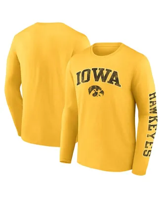 Men's Fanatics Gold Iowa Hawkeyes Distressed Arch Over Logo Long Sleeve T-shirt