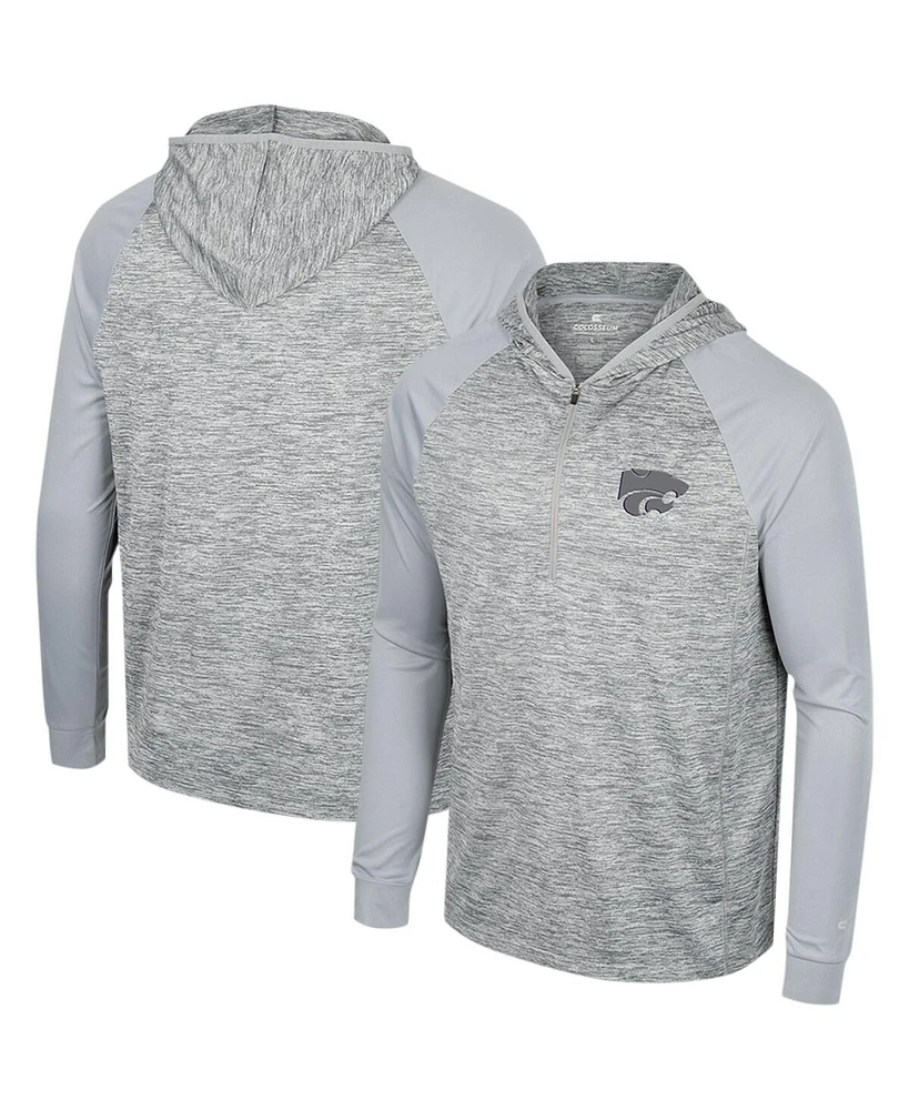 Men's Colosseum Gray Kansas State Wildcats Cybernetic Raglan Quarter-Zip Hooded Top