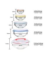 Genicook 5 Pc Container Nesting Borosilicate Glass Mixing Bowl Set with Locking Lids and Carry Handle