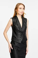 Furniq Uk Women's Genuine Leather Waistcoat, Crocodile Black