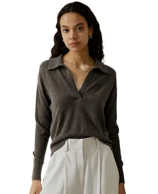Lilysilk Women's V Neck Cashmere Polo Sweater