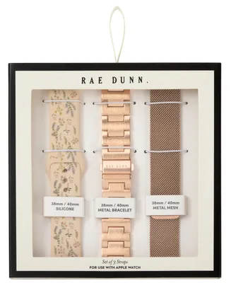 Rae Dunn Women's Rose Gold-Tone Mesh, Rose Gold-Tone Alloy and Multi Print Silicone Straps Sets Compatible with Apple Watch 38mm, 40mm, 41mm