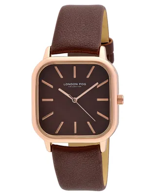 London Fog Square Grove Brown Faux Leather Watch 35mm