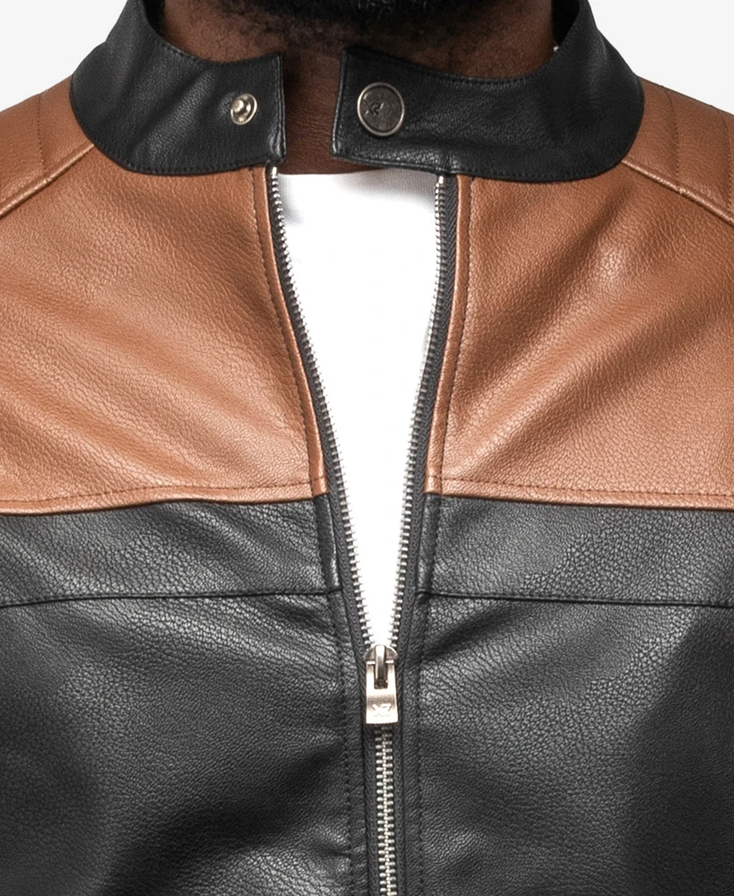 X-Ray Men's Grainy Polyurethane Quilted Sleeves Jacket with Faux Shearling Lining