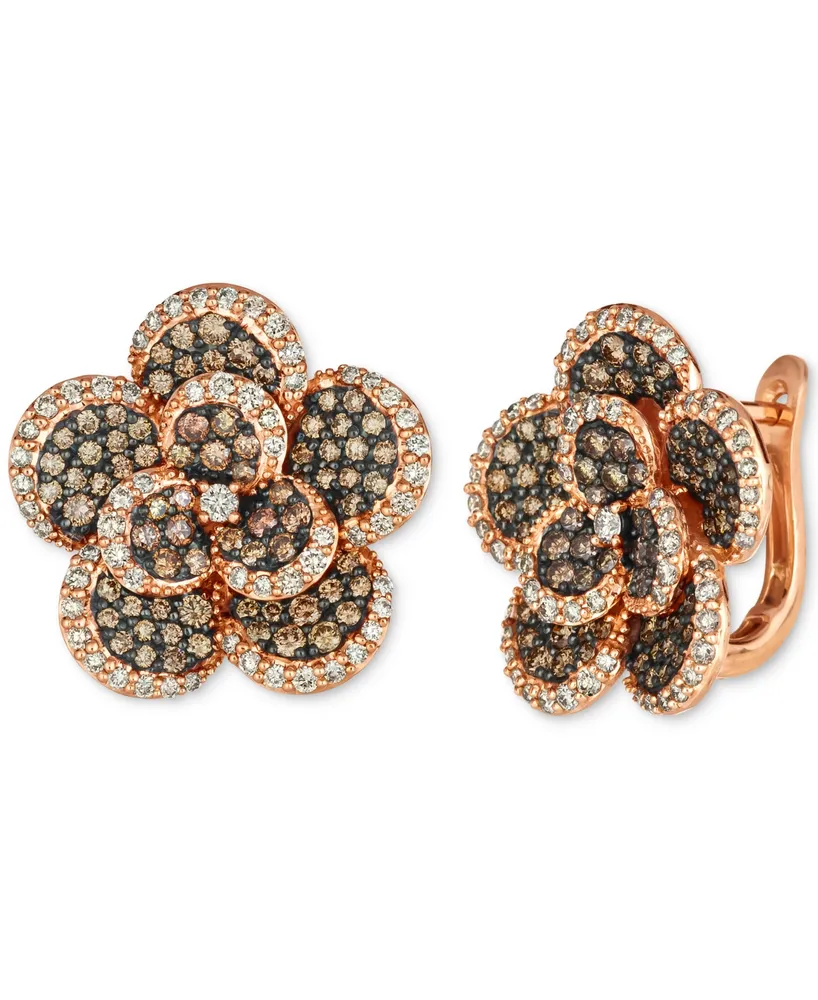 Le Vian Chocolate Diamond & Nude Diamond Flower Statement Earrings (2-5/8 ct. t.w.) in 14k Rose Gold