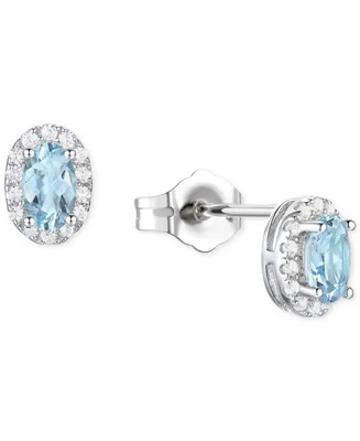 Santa Maria Aquamarine (3/8 ct. t.w.) & Diamond (1/6 ct. t.w.) Halo Stud Earrings in 14k White Gold