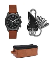 American Exchange Men's Quartz Cognac Polyurethane Leather Watch 48mm Gift Set