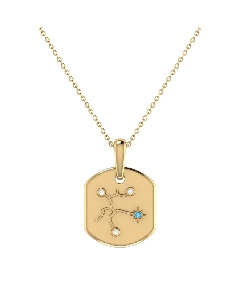 LuvMyJewelry Sagittarius Archer Design 14K Yellow Gold Blue Topaz Stone Diamond Tag Pendant Necklace