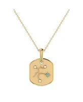 LuvMyJewelry Sagittarius Archer Design 14K Yellow Gold Blue Topaz Stone Diamond Tag Pendant Necklace