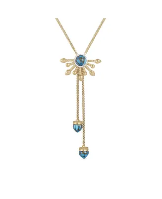 LuvMyJewelry Golden Rays Gold Plated Silver Turquoise Gemstone Diamond Half Sun Lariat Necklace
