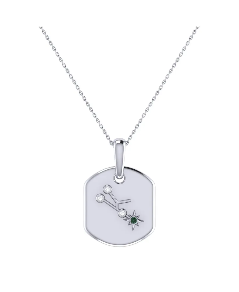 LuvMyJewelry Taurus Bull Design Sterling Silver Emerald Stone Natural Diamond Tag Pendant Necklace