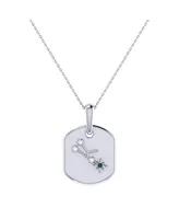 LuvMyJewelry Taurus Bull Design Sterling Silver Emerald Stone Natural Diamond Tag Pendant Necklace