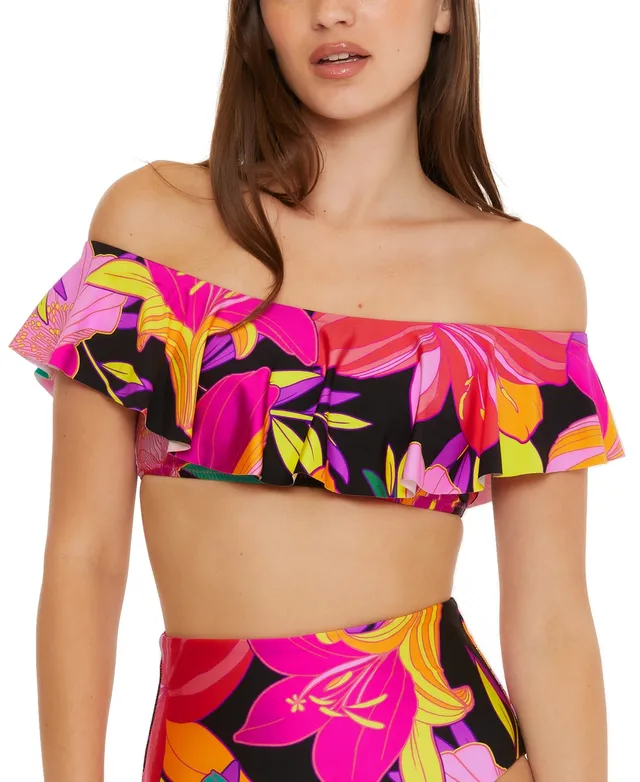 TRELLIS OFF-THE-SHOULDER RUFFLE BANDEAU SWIM TOP – Trina Turk