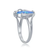 Sterling Silver Blue Inlay Opal Oval Twist With Cz Ring