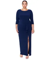 Xscape Plus Ruched 3/4-Sleeve Gown