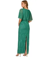 Adrianna Papell Petite Hand-Beaded Flutter-Sleeve Gown