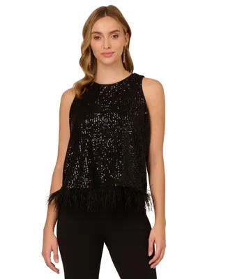 Adrianna Papell Women's Sequin Feather-Trim Top