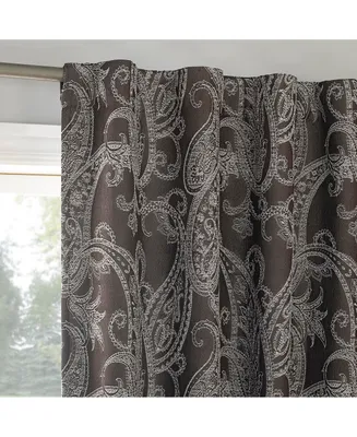 Pedra Paisley Embroidery 100% Blackout Back Tab Curtain Panel
