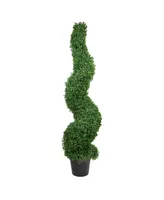 48" Two Tone Artificial Spiral Boxwood Topiary Potted Tree