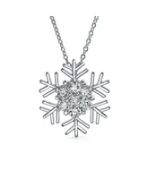 Bling Jewelry Holiday Party Cubic Zirconia Micro Pave Cz Accent Christmas Frozen Winter Sparkling Snowflake Necklace Pendant For Women Teen .925 Sterl