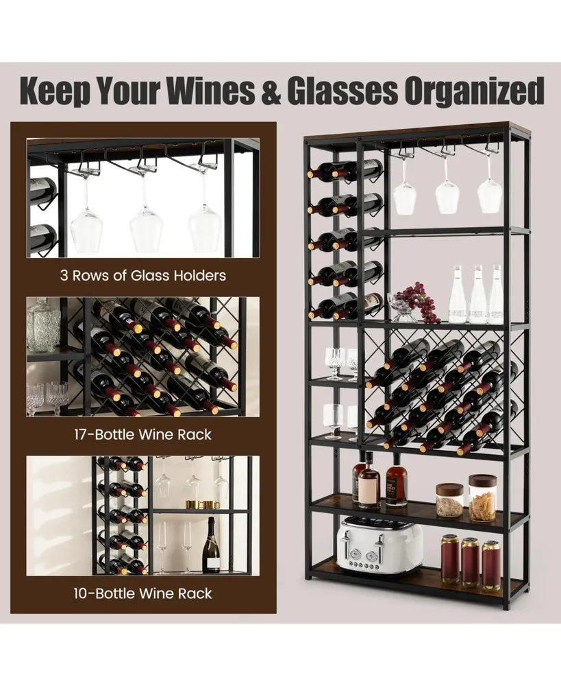 Industrial Floor Wine Rack with 3 Rows of Stemware Racks