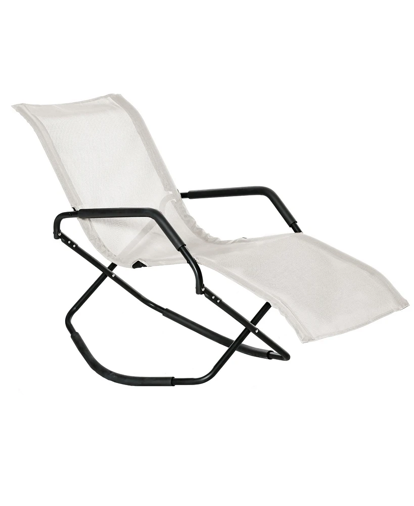 Outsunny Garden Rocking Sun Lounger, Outdoor Zero-Gravity Folding Reclining Rocker Lounge Chair for Sunbathing