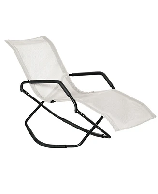 Outsunny Garden Rocking Sun Lounger, Outdoor Zero-Gravity Folding Reclining Rocker Lounge Chair for Sunbathing