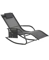 Outsunny Outdoor Rocking Chair, Patio Sling Sun Lounger, Pocket, Recliner Rocker, Lounge Chair with Detachable Pillow for Deck, Garden, or Pool