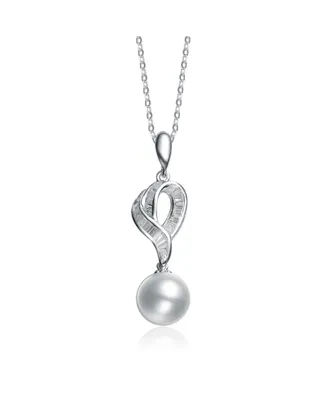 Sterling Silver White Gold Plated Cubic Zirconia and Faux Pearl Pendant