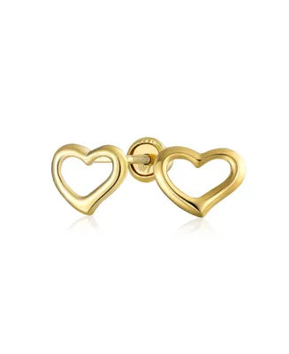 Petite Minimalist Real 14K Yellow Gold Symbol Of Love Open Heart Stud Earring For Women Teen Girlfriend Secure Screw back
