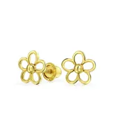 Bling Jewelry Tiny Petite Cz Accent Dainty14K Yellow Gold Sunflower Daisy Flower Stud Earrings For Women Secure Clutch Screw back