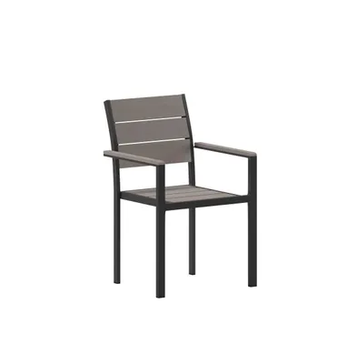 Fena Outdoor Stacking Side Chair With Faux Teak Poly Slat Seat