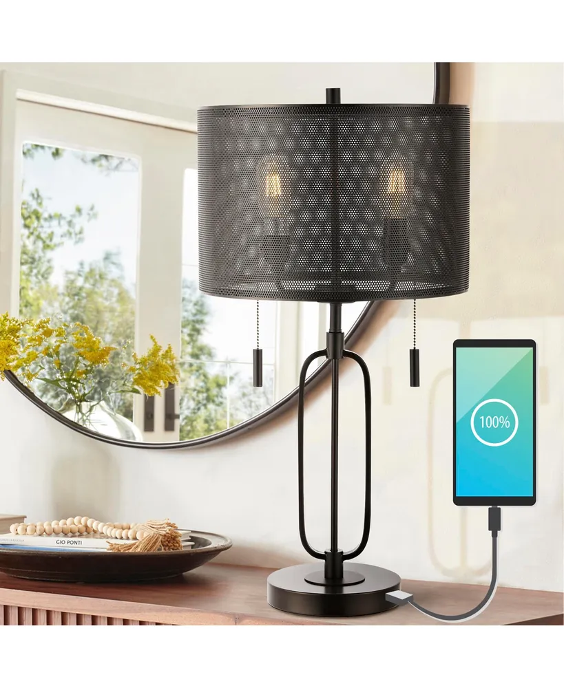 Hank Industrial Farmhouse Iron Led Table Lamp with Usb Charging Port