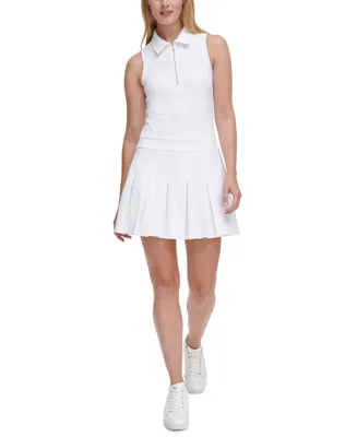 Dkny Sport Women's Tech Pique Half-Zip Pleated Dress