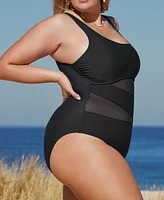 Cupshe Plus Size Dreamscapes Mesh One-Shoulder One Piece Swimsuit