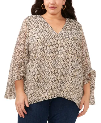Vince Camuto Plus Printed Flutter-Sleeve Blouse