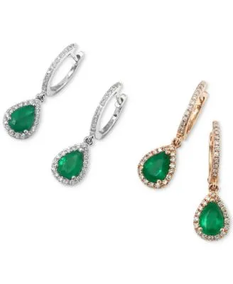 Brasilica By Effy Emerald 1 1 8 Ct. T.W. Diamond 1 4 Ct. T.W. Pear Drop Earrings In 14k White Gold 14k Gold