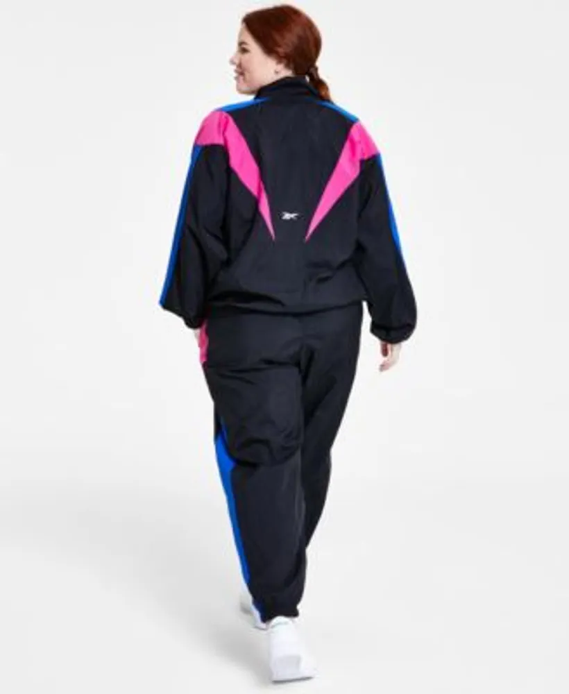 Reebok Plus Size Logo Graphic T Shirt Zip Front Colorblocked Jacket Pull On Logo Woven Track Pants