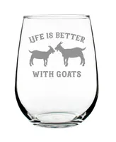 Bevvee Life is Better with Goats Funny Goat Gifts Stem Less Wine Glass, 17 oz