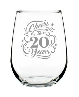 Bevvee Cheers to 20 Years 20th Anniversary Gifts Stem Less Wine Glass, 17 oz