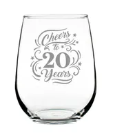 Bevvee Cheers to 20 Years 20th Anniversary Gifts Stem Less Wine Glass, 17 oz