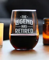 Bevvee The Legend Has Retired Retirement Gifts Stem Less Wine Glass, 17 oz