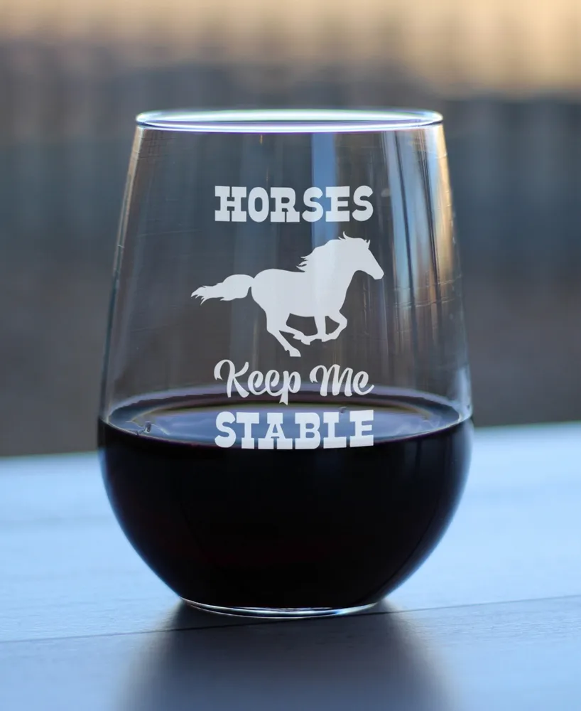 Bevvee Horses Keep Me Stable Horse Gifts Stem Less Wine Glass, 17 oz